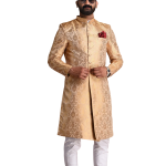 Fawn and Golden Banarasi Brocade Silk Heavy Embroidery Sherwani | Jaipurio